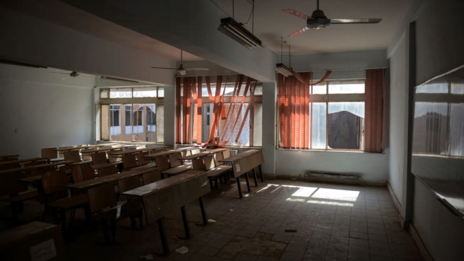 A classroom at the University of Mosul after the city’s liberation in June. Islamic State occupiers tried to use labs to build weapons. (Mohamed El-Shahed/AFP/Getty Images)